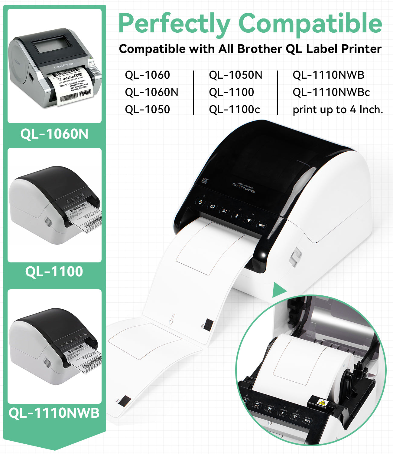 Labelife 3 Rolls 600 Labels+1 Frame Large Shipping Labels Compatible 4" x 6" Brother DK-1241 Die-Cut Address White Paper DK Labels(102 mm x 151 mm), for Brother QL-1110NWB QL-1100 Label Printers