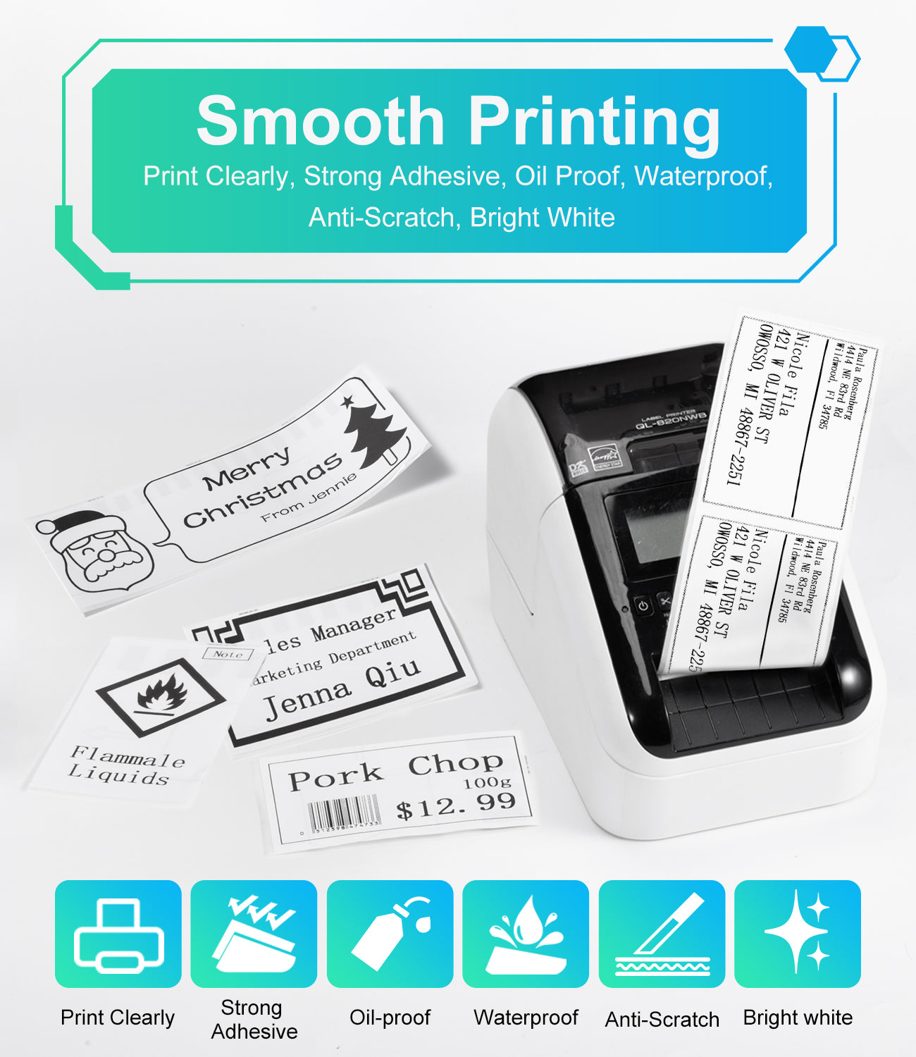 Labelife 6 Rolls +1 Frame Continuous Paper Labels Tape DK-2205 Compatible Brother DK2205 (2.4" x 100Ft) Shipping Address Labels, for Brother QL-720NW QL-810W QL-820nwb QL-1110NWBC Label Printers