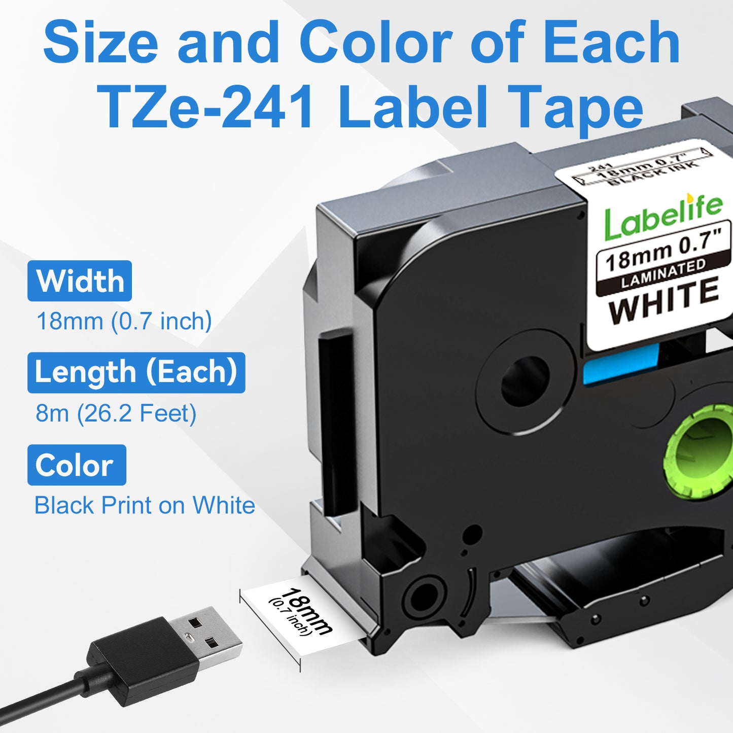 Labelife 18mm Label Tape TZe-241 Replacement for Brother P Touch TZe TZ Tape 18mm 0.7 Laminated White TZe241 for Brother Ptouch PT-D400 PT-D600 PT-D410 PT-D610BT PTD460BT Label Maker, 4-Pack, 3/4 Inch