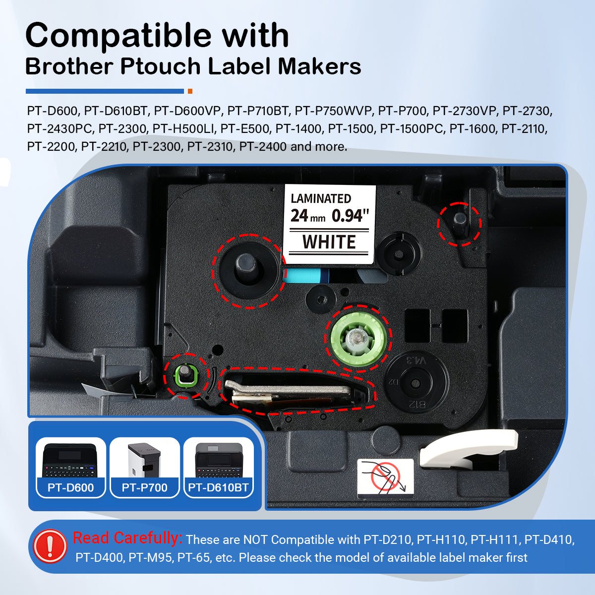 Labelife TZe-251 TZe TZ Tape 24mm 0.94 Compatible with Brother P Touch Label Maker Tape 24mm .94 Laminated White TZe251 TZ-251 1'' for Brother PT-D600 PT-D610BT PT-P710BT P700 P750W, 5-Pack