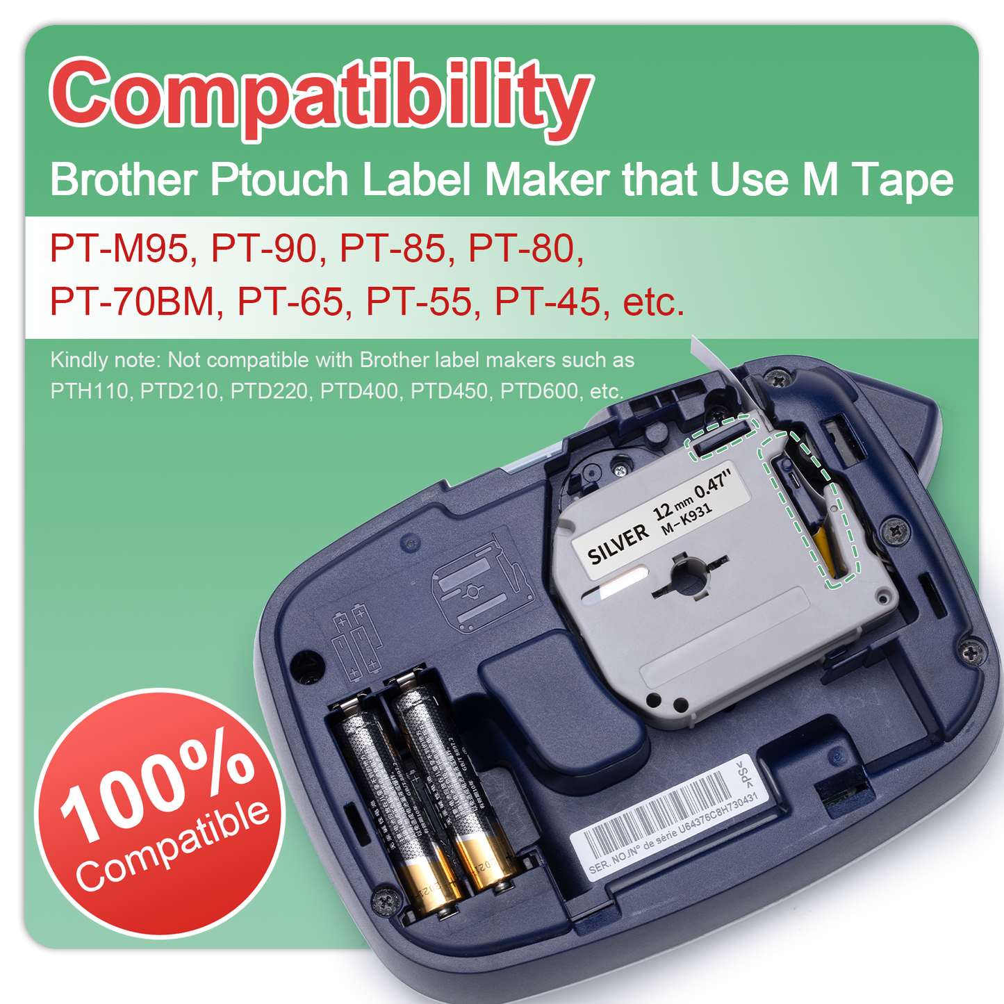 Labelife M-931 Label Tape Replace for Brother P Touch M-931s M Tape 12mm 0.47 1/2" Silver M931 M-931s M-K931 Work with Brother Ptouch PT-M95 PT-65 PT-90 PT70BM PT-45 Label Maker Refills,4-Pack