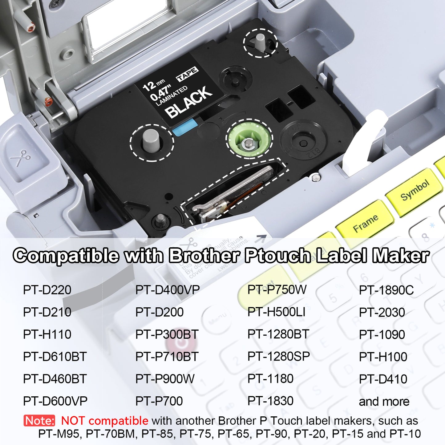 Labelife TZe-335 Label Tape Replacement for Brother P Touch Label Tape White on Black TZe TZ Tape 12mm 0.47 Laminated Black Label Maker Tape TZe335 for Brother PT-D210 PT-D220 PT-H110 Labeler, 4-Pack