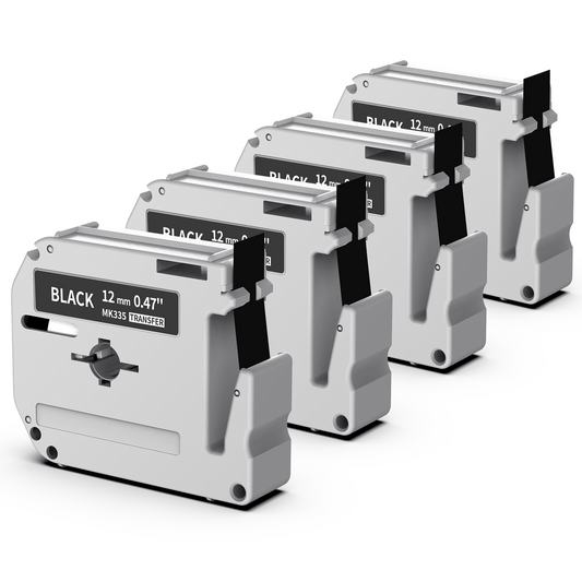 Labelife Label Maker Tape White on Black Replace for Brother P Touch M Tape 12mm 0.47 M-K335 M-335 1/2'' M Tape Black for Brother PT-M95 PT-65 PT-80 PT-70bm PT-45 Tape Refills, 4 Pack