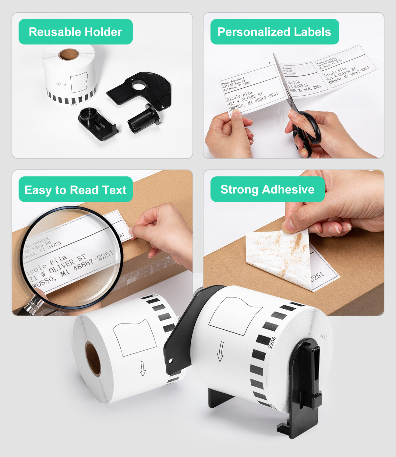 Labelife 6 Rolls +1 Frame Continuous Paper Labels Tape DK-2205 Compatible Brother DK2205 (2.4" x 100Ft) Shipping Address Labels, for Brother QL-720NW QL-810W QL-820nwb QL-1110NWBC Label Printers