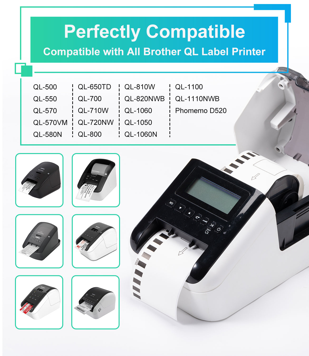 Labelife 6 Rolls +1 Frame Continuous Paper Labels Tape DK-2205 Compatible Brother DK2205 (2.4" x 100Ft) Shipping Address Labels, for Brother QL-720NW QL-810W QL-820nwb QL-1110NWBC Label Printers