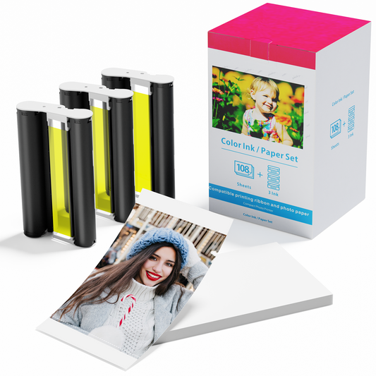 Compatible for Canon Selphy CP1300 Ink and Paper KP-108IN Color Ink and Paper Set for Selphy CP1500 CP1200 CP910 CP900 CP760 CP770 CP780 CP800, 3 Color Ink Cassette and 108 Sheets 4x6 Photo Paper