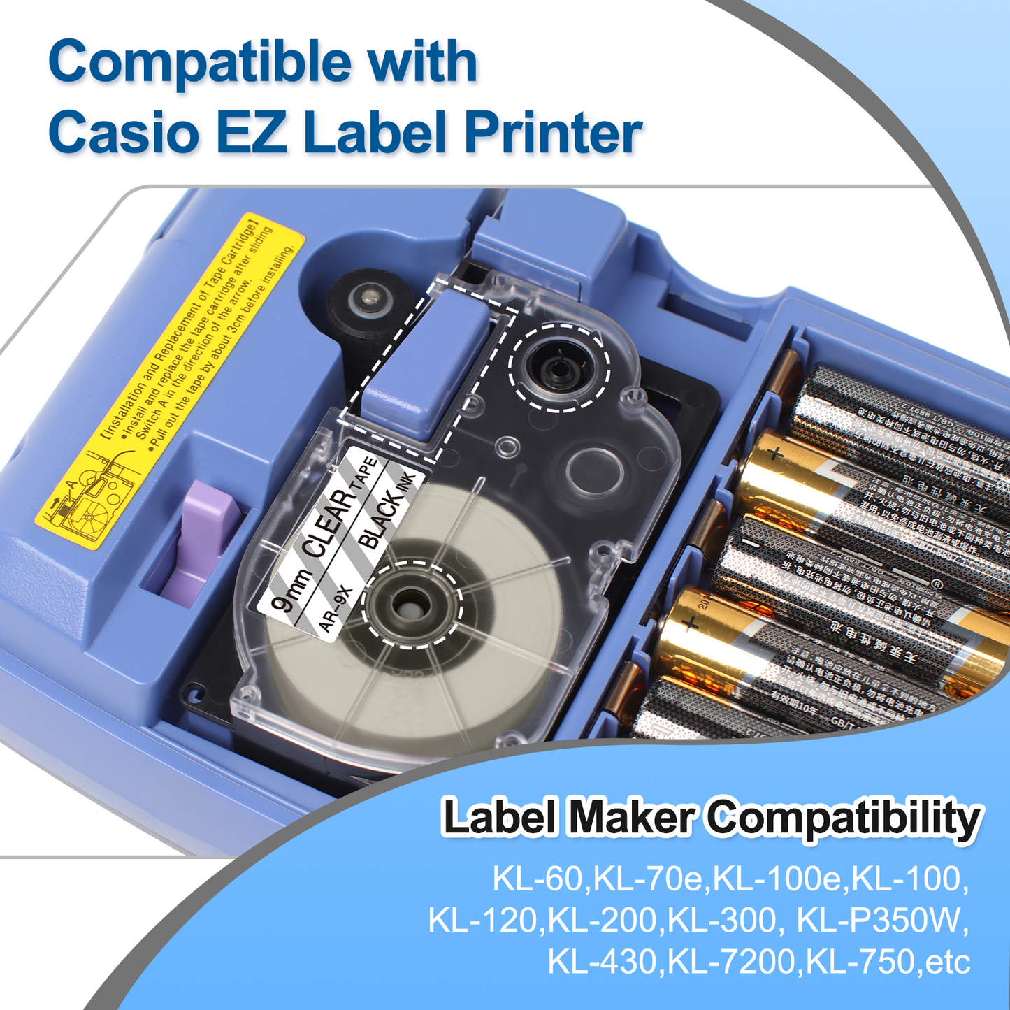 XR-9X4 Replace for Casio Label It Tape Clear 9mm 3/8'' XR-9X2S XR-9X Black Ink on Clear Label Maker Tape Comaptible Casio EZ Label Printer KL-120 KL-60 KL-100 KL-750 KL-750b KL-780 KL-7200, 3-Pack