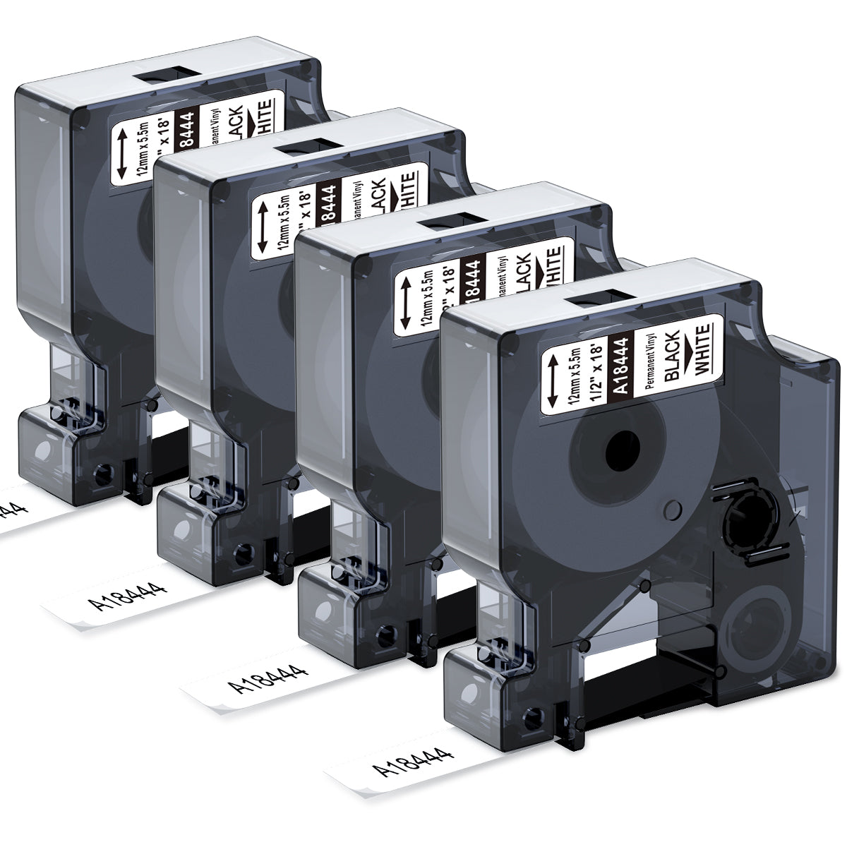 Rhino 5200 Label Tape Compatible with Dymo Rhino 18444 1/2 Permanent Vinyl Labels Work with DYMO Rhino 4200 5000 5200 6000 3000 Label Maker Refills Industrial Tape, 1/2" x 18', 4-Pack