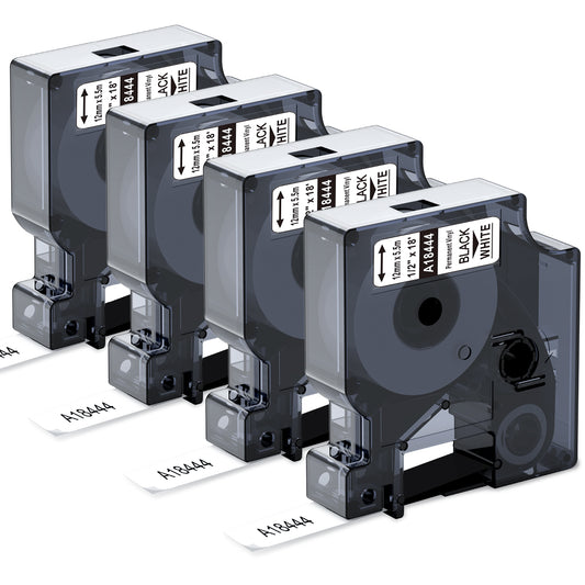 Rhino 5200 Label Tape Compatible with Dymo Rhino 18444 1/2 Permanent Vinyl Labels Work with DYMO Rhino 4200 5000 5200 6000 3000 Label Maker Refills Industrial Tape, 1/2" x 18', 4-Pack