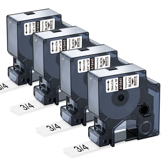 Rhino 5200 Label Tape 3/4 Compatible with Dymo 18445 Rhino Label Tape Permanent Vinyl White Use for Dymo Rhino 4200 5200 5000 6000 Industrial Label Maker, Black on White, 4-Pack