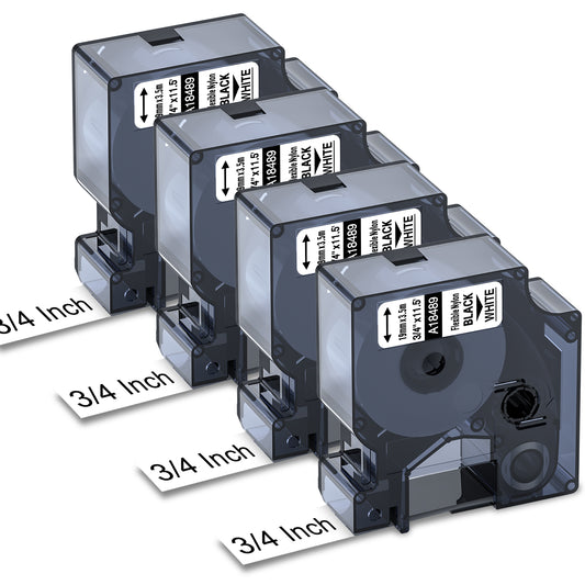 Compatible Dymo 18489 Rhino Nylon 5200 4200 Label Tape 3/4 Replace for 3/4 Rhino Flexible Nylon Label Tape for Dymo Rhino 5200, 4200, 5000, 6000 Label Tape Black on White 3/4'' x 11.5', 4 Pack