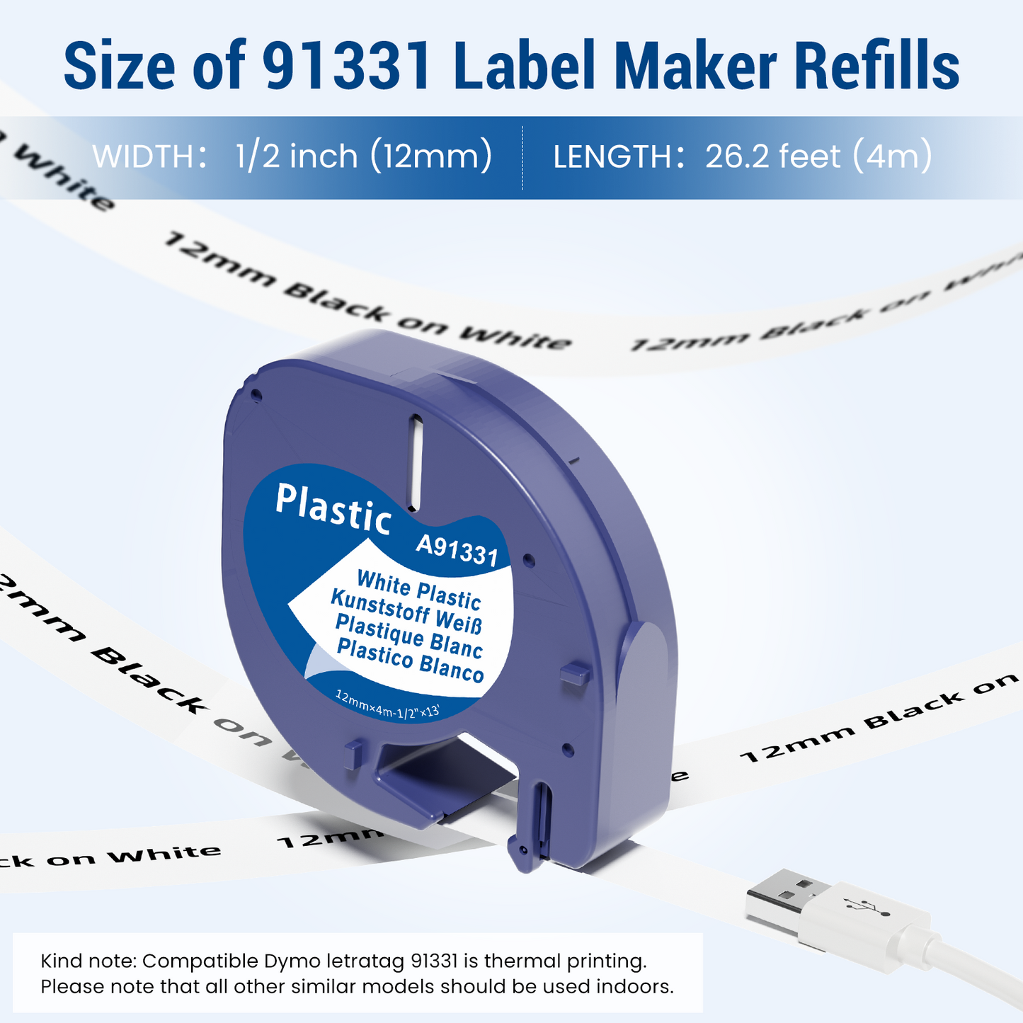 Labelife Label Maker Refills Replace for DYMO LetraTag Refills White Plastic 1/2" x 13' 12mm x 4m 91331 LT Label Tape Refill Use for Dymo Letra Tag 200B LT-100H LT-100T Plus QX50 2000,6-Pack