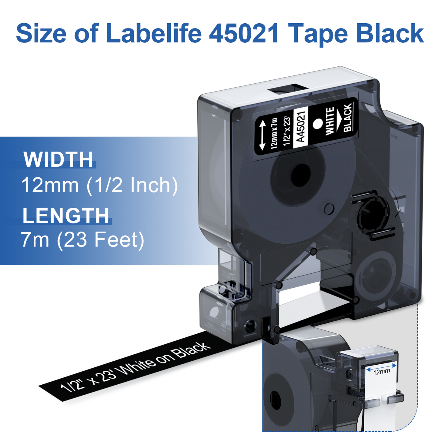 Labelife Replace for Dymo D1 Label Maker Refills White on Black 1/2'' x 23' D1 45021 S0720610 Compatible with DYMO LabelManager 160 210D 260P 280 360D 420P 450D COLORPOP, 5-Pack