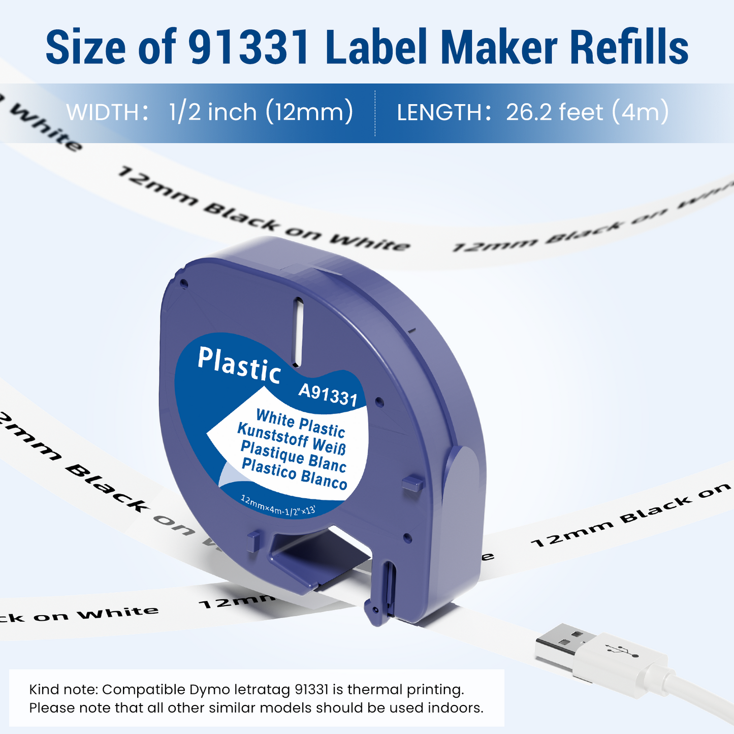 Labelife Replace for Dymo LetraTag Refills White Plastic 12mm x 4m 1/2" x 13' 91331 S0721660 LT Label Maker Tape Refills for DYMO Letra Tag LT-100H LT-100T Plus 200B QX50, 10-Pack