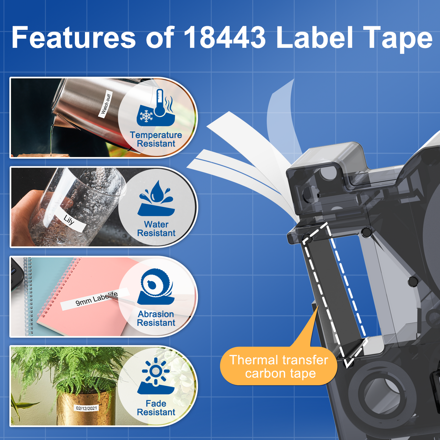 Labelife 18443 A18443 Compatible with DYMO Rhino 4200 5200 Label Tape, Replace for DYMO Rhino 3/8" White Permanent Vinyl Label Maker Refills for Rhino 6000 5000 Industrial Label Maker