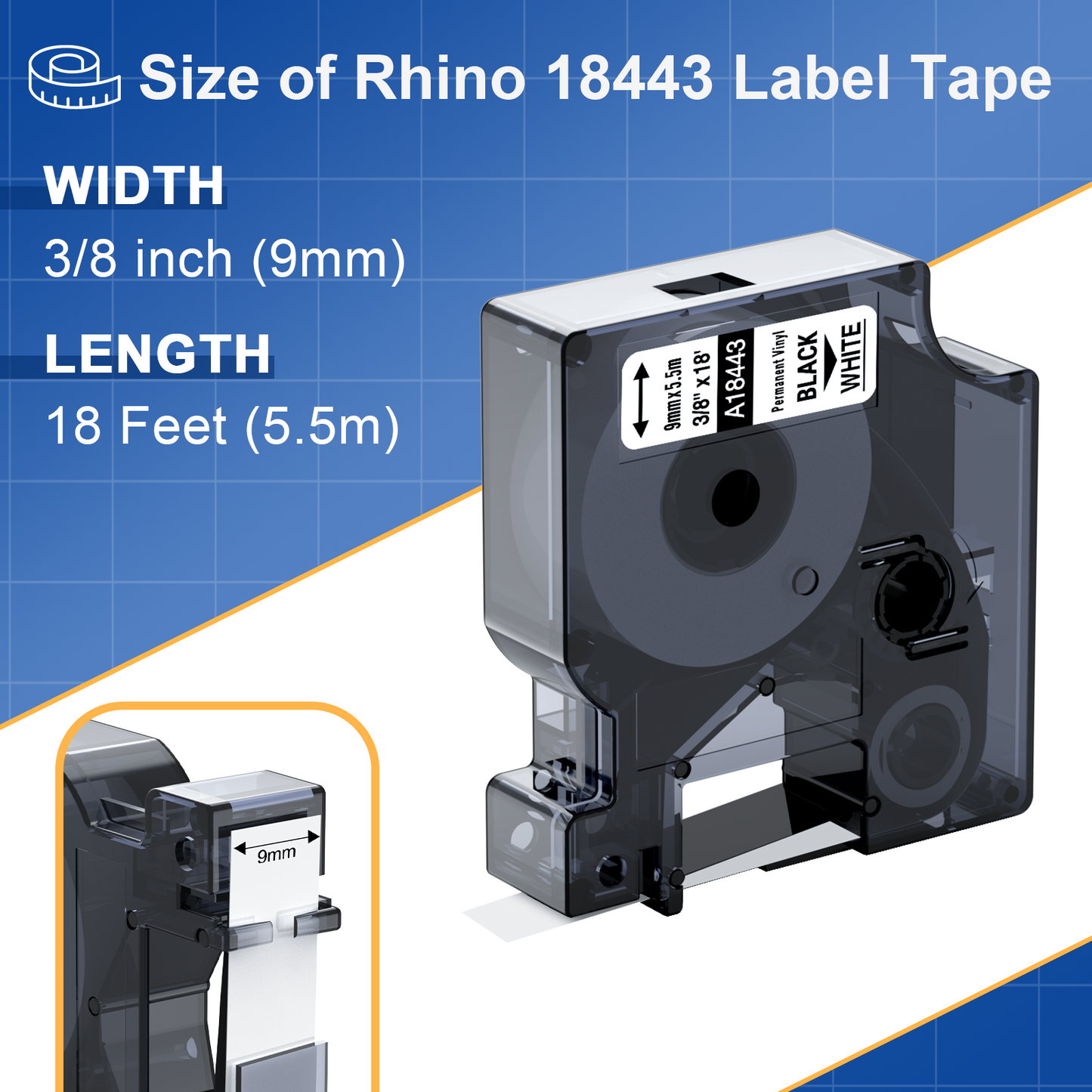 Labelife 18443 A18443 Compatible with DYMO Rhino 4200 5200 Label Tape, Replace for DYMO Rhino 3/8" White Permanent Vinyl Label Maker Refills for Rhino 6000 5000 Industrial Label Maker