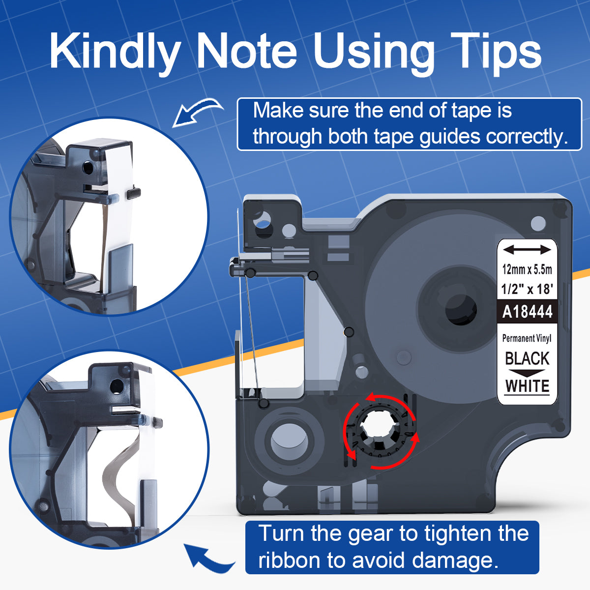 Rhino 5200 Label Tape Compatible with Dymo Rhino 18444 1/2 Permanent Vinyl Labels Work with DYMO Rhino 4200 5000 5200 6000 3000 Label Maker Refills Industrial Tape, 1/2" x 18', 4-Pack