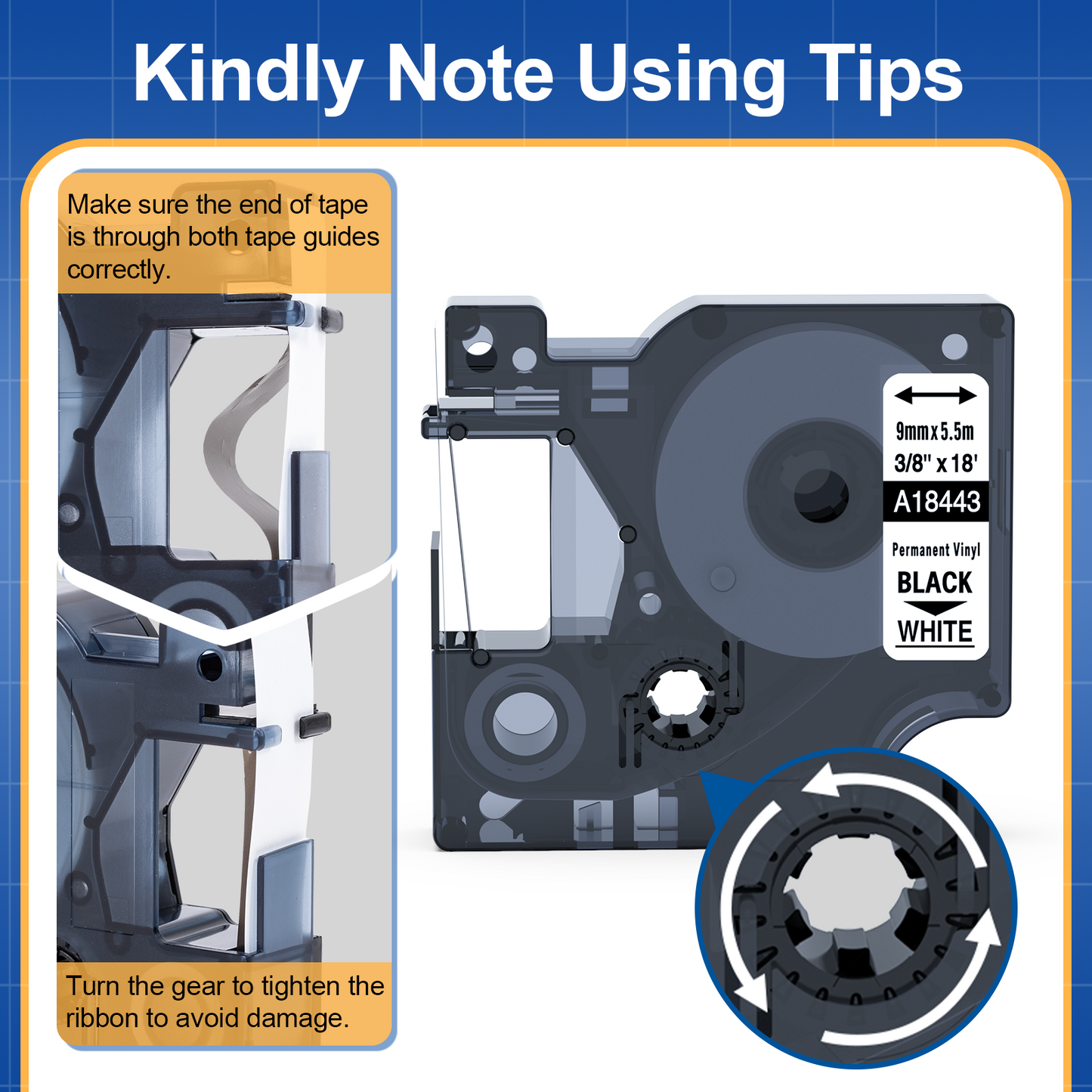 Labelife 18443 A18443 Compatible with DYMO Rhino 4200 5200 Label Tape, Replace for DYMO Rhino 3/8" White Permanent Vinyl Label Maker Refills for Rhino 6000 5000 Industrial Label Maker