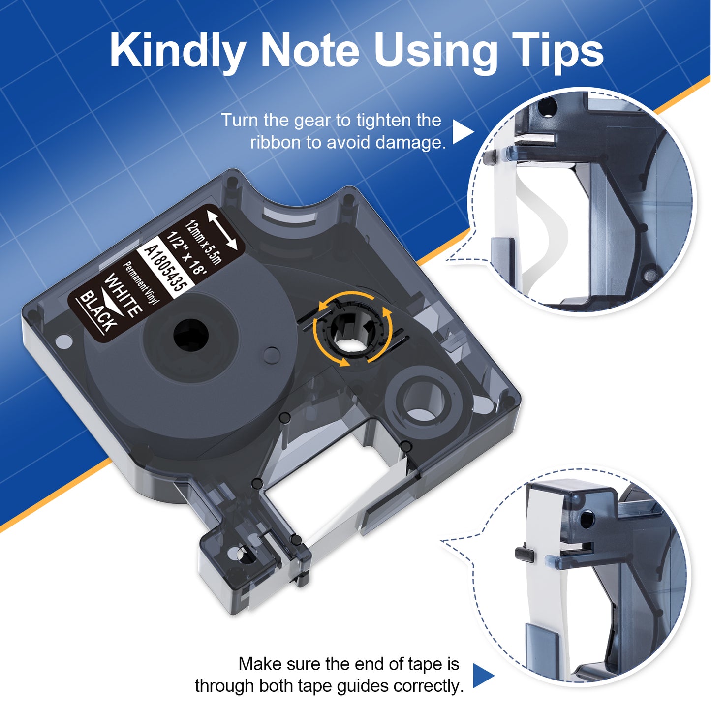 Rhino 4200 Label Tape Compatible with Dymo Rhino White on Black 1805435 Permanent Vinyl Labels Work with DYMO Rhino 5200 5000 5200 6000 3000 Industrial Label Maker Refills, 1/2" x 18', 4-Pack