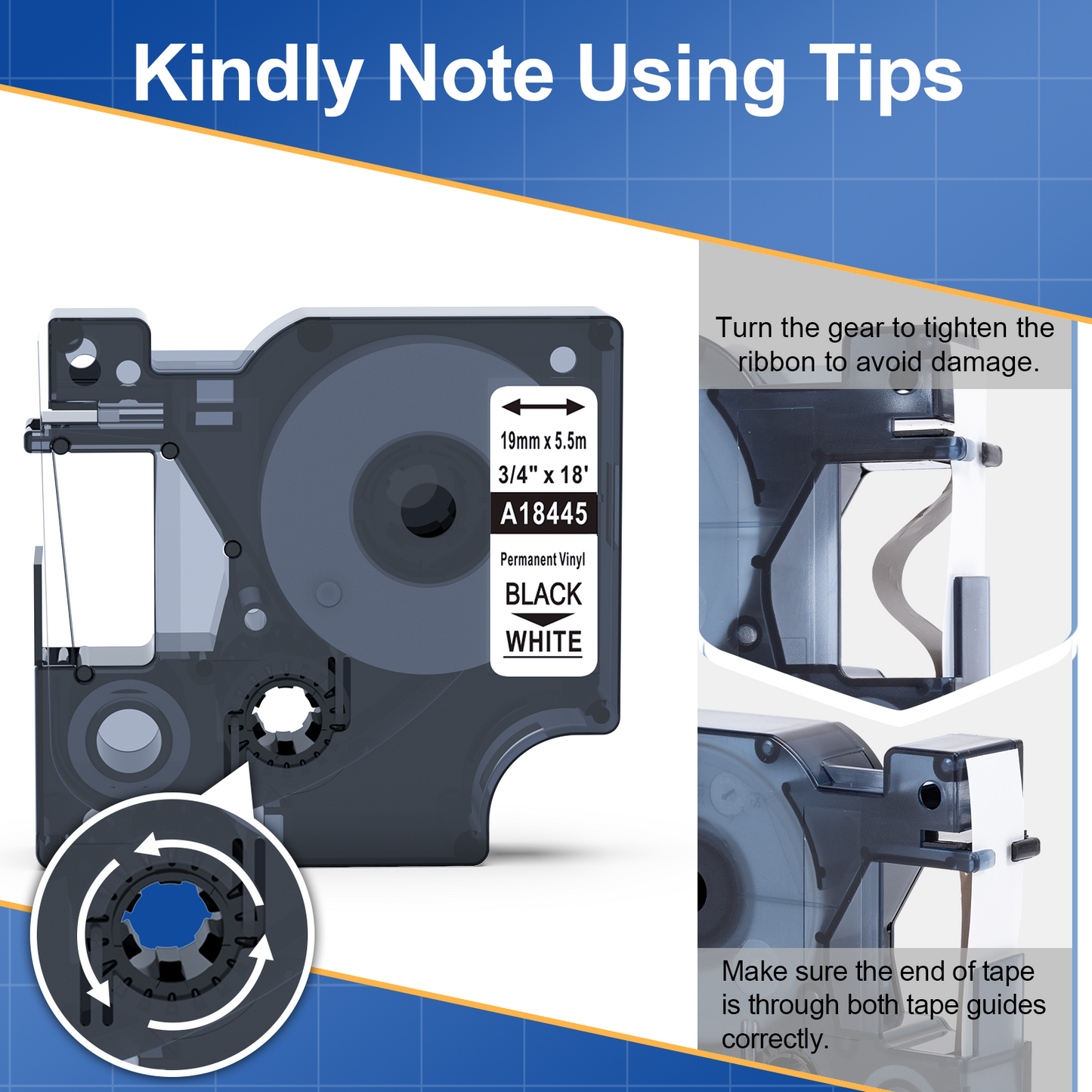 Rhino 5200 Label Tape 3/4 Compatible with Dymo 18445 Rhino Label Tape Permanent Vinyl White Use for Dymo Rhino 4200 5200 5000 6000 Industrial Label Maker, Black on White, 4-Pack