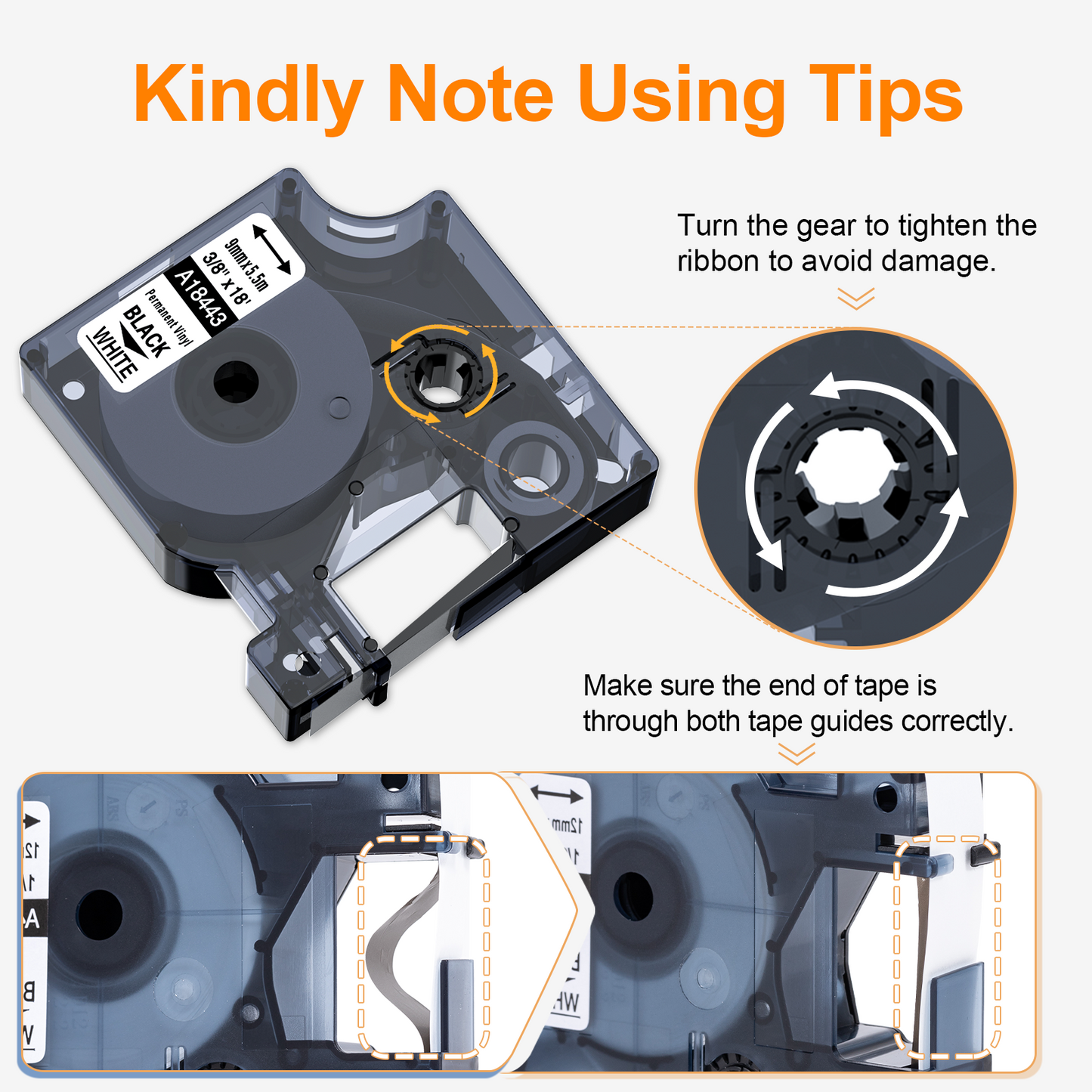 Compatible Label Tape 1/2 Replace for Rhino 5200 label tape Dymo Rhino 4200 5200 18483 Permanent Polyester Label Tape 1/2 for Rhino 5200, 4200, 5000, 6000, 6500, 12mm Black on White 1/2" x 18', 4 Pack