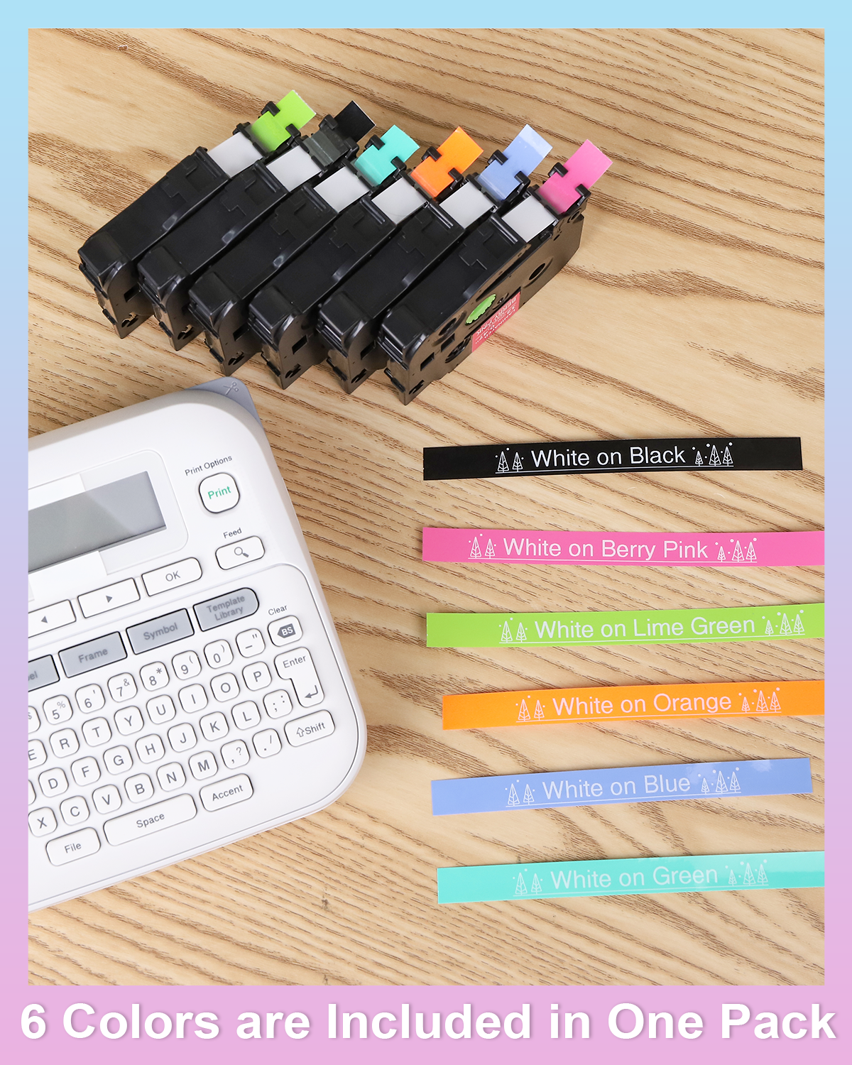 Labelife 6-Pack Replace Brother P Touch Label Tape, TZe TZ Tape 12mm 0.47 Laminated Color Label Maker Tape for Brother PT-D210 PT-H110 PT-D220 PT-D400, White on Pink/Lime Green/Orange/Blue/Green/Black