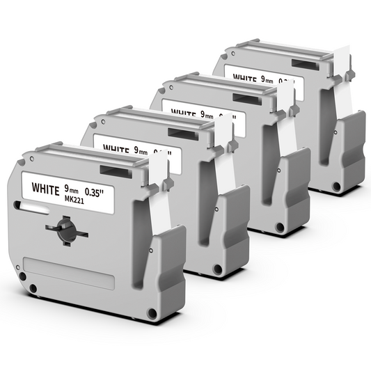 Labelife Replace for Brother M Tape 9mm 3/8 0.35 White M-K221 MK221 M221 for Brother P Touch PT-M95 PT-65 PT-70BM PT-45 PT-80 PT-90 Label Maker Refills, 4 Pack, Black on White