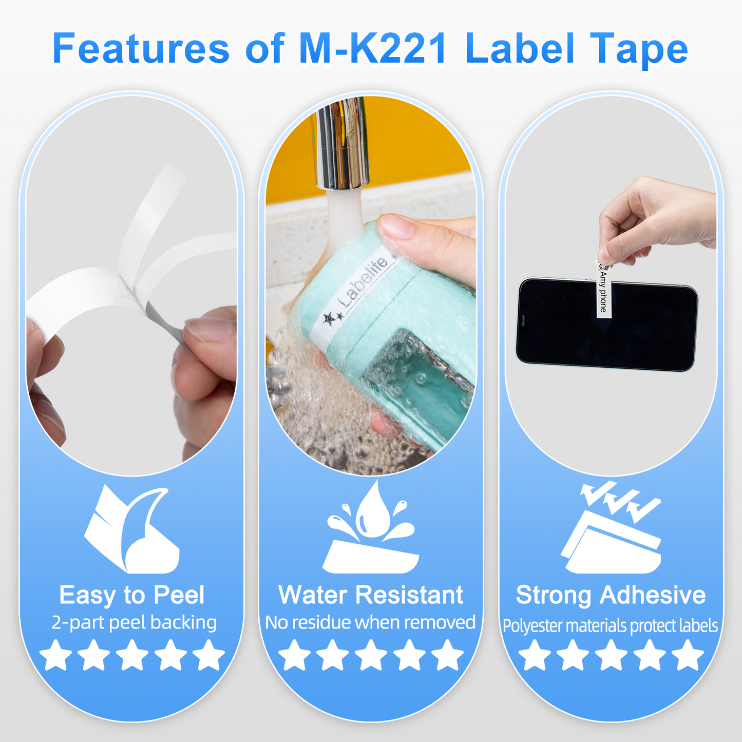 Labelife Replace for Brother M Tape 9mm 3/8 0.35 White M-K221 MK221 M221 for Brother P Touch PT-M95 PT-65 PT-70BM PT-45 PT-80 PT-90 Label Maker Refills, 4 Pack, Black on White