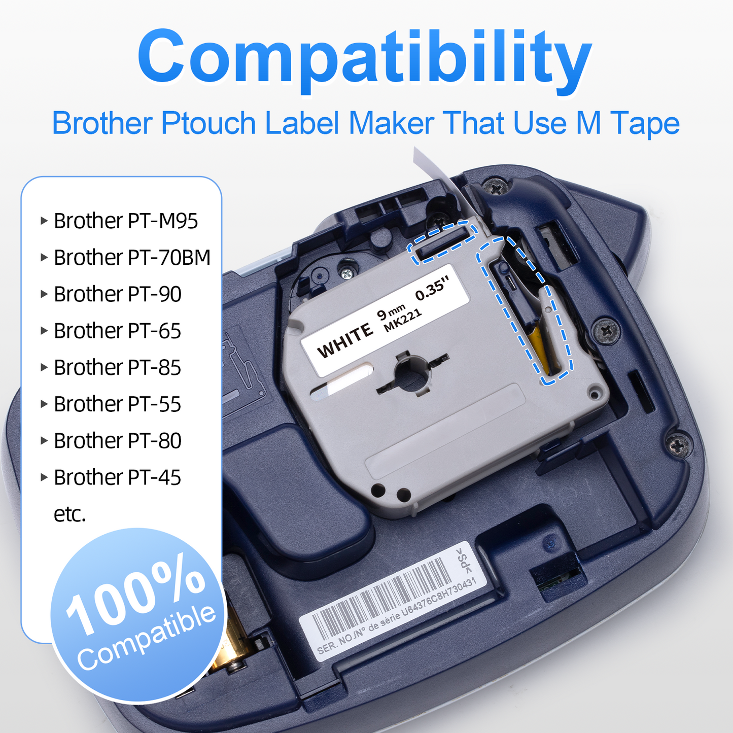 Replace for Brother M Tape P Touch 12mm 0.47 1/2, M-K231 M-K131 MK431 MK531 MK631 MK731 Compatible with Brother PT-M95 PT-65 PT-90 PT-80 PT-70bm PT-45 Label Maker Refill, 6 Color M Series Label Tape