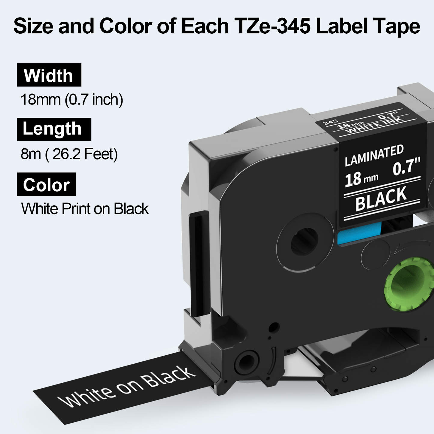 Labelife 18mm Black Label Tape TZe-345 Replacement for Brother P Touch Label Tape 18mm 0.7 Laminated White on Black TZe TZ Tape TZe345 for Brother PT-D400 PT-D410 PT-D600 PT-D610BT Label Maker, 4-Pack