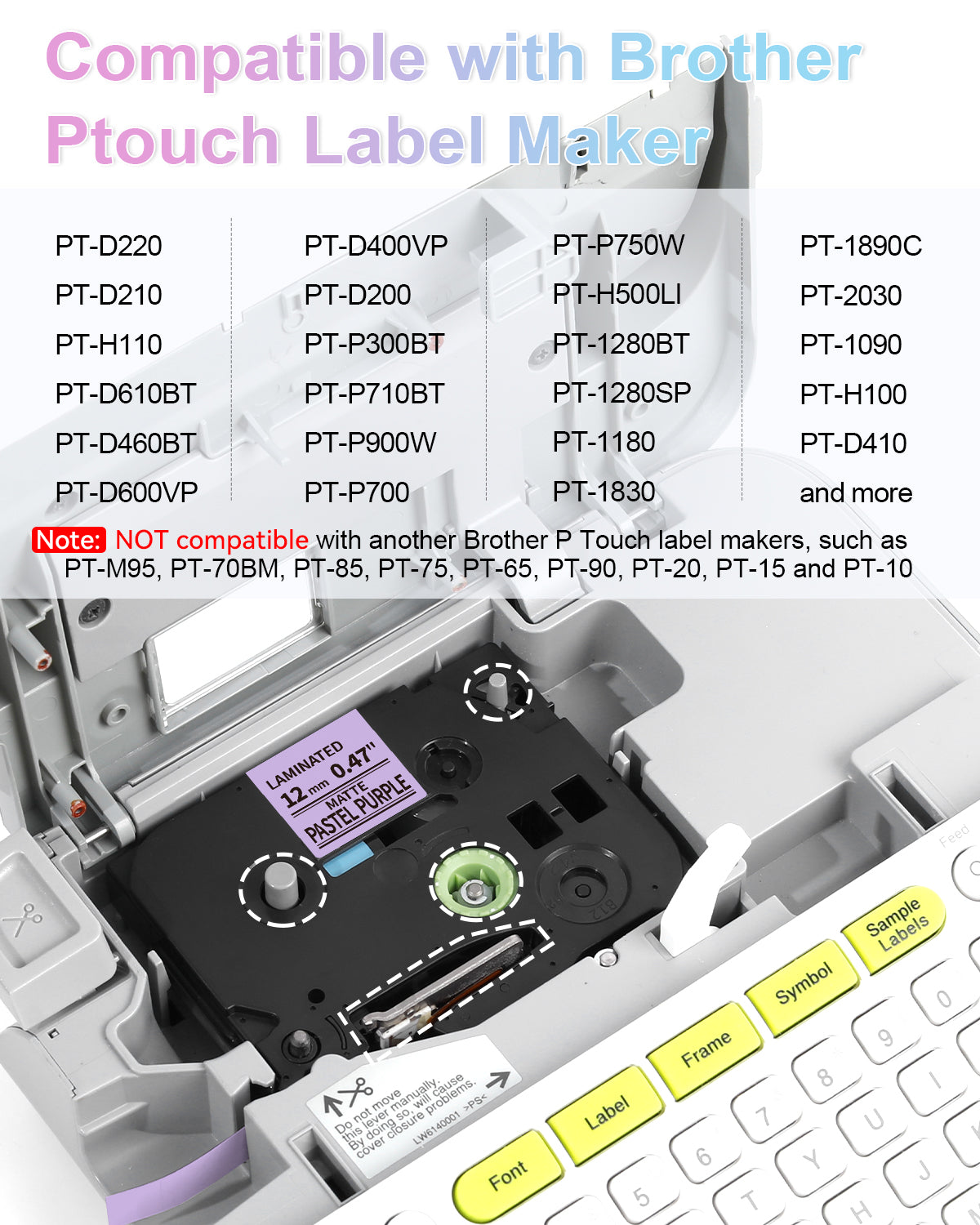 Labelife 6-Pack Compatible Brother P Touch Label Maker Tape, TZe TZ Tape 12mm 0.47 Laminated Color Label Tape for Brother PT-D210 PT-D220 PT-H110 PT-D610BT PT-D400, Pink/Blue/Purple/White/Yellow/Green