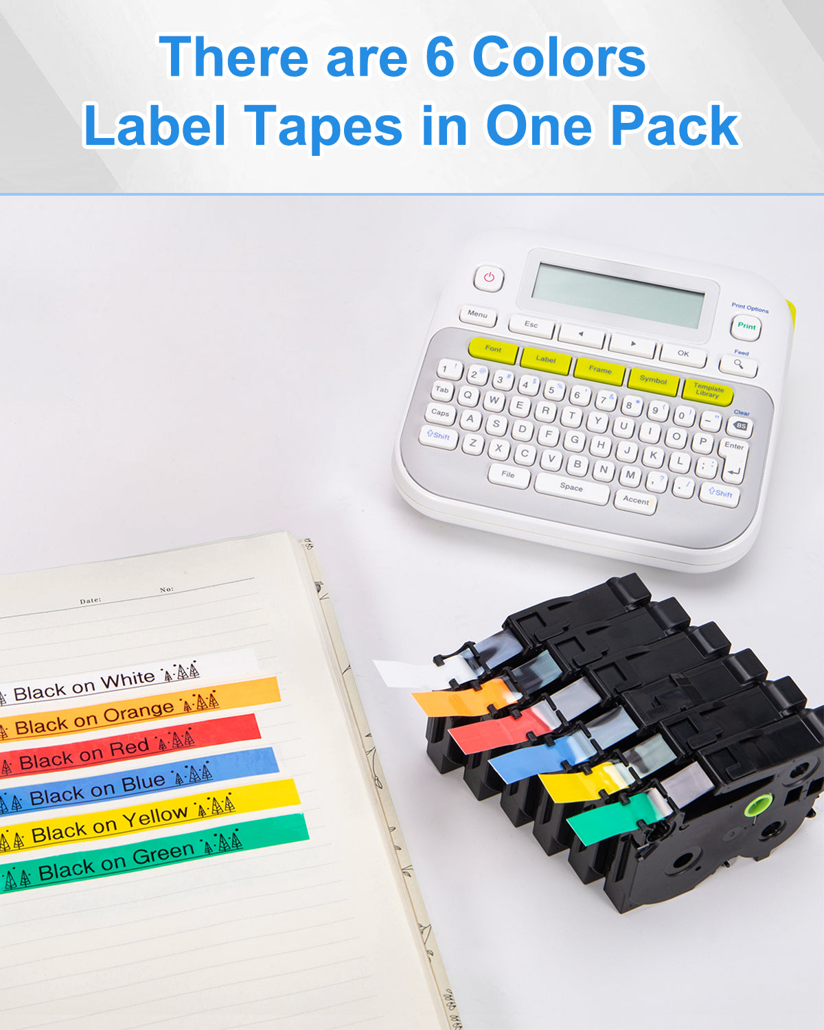 Labelife 6-Pack Compatible Brother P Touch Label Tape TZe TZ Tape 12mm 0.47 Laminated Label Maker Tape for Brother Ptouch PT-D210 PT-H110 PT-D220 PTD610BT D400 D600, White/Orange/Red/Blue/Yellow/Green