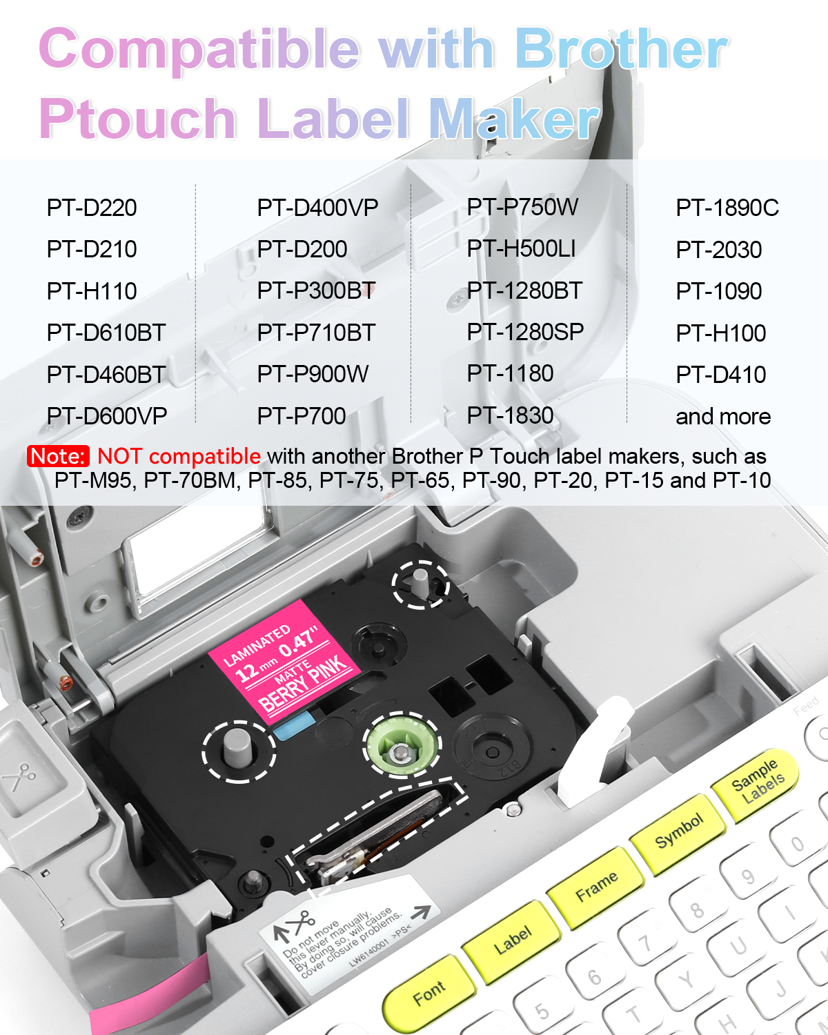 Labelife 6-Pack Replace Brother P Touch Label Tape, TZe TZ Tape 12mm 0.47 Laminated Color Label Maker Tape for Brother PT-D210 PT-H110 PT-D220 PT-D400, White on Pink/Lime Green/Orange/Blue/Green/Black