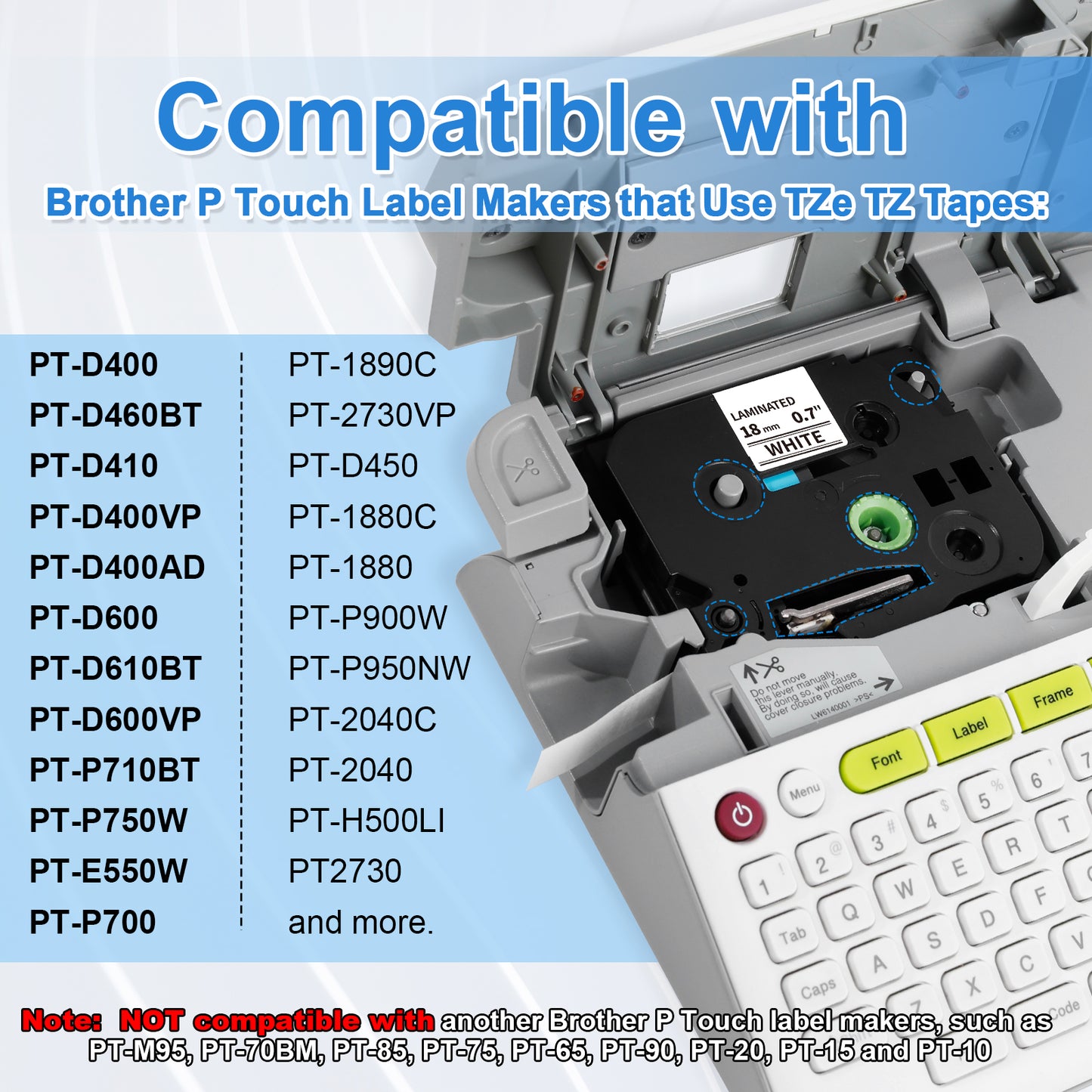 Labelife 8-Pack TZ Tape 18mm 0.7 Laminated White Label Tape TZe-241 Replace for Brother P Touch Label Tape 18mm 0.7 White TZe241 TZ-241 for Brother PT-D460BT PT-D410 PT-D610BT PT-D400 PT-D600 Labeler