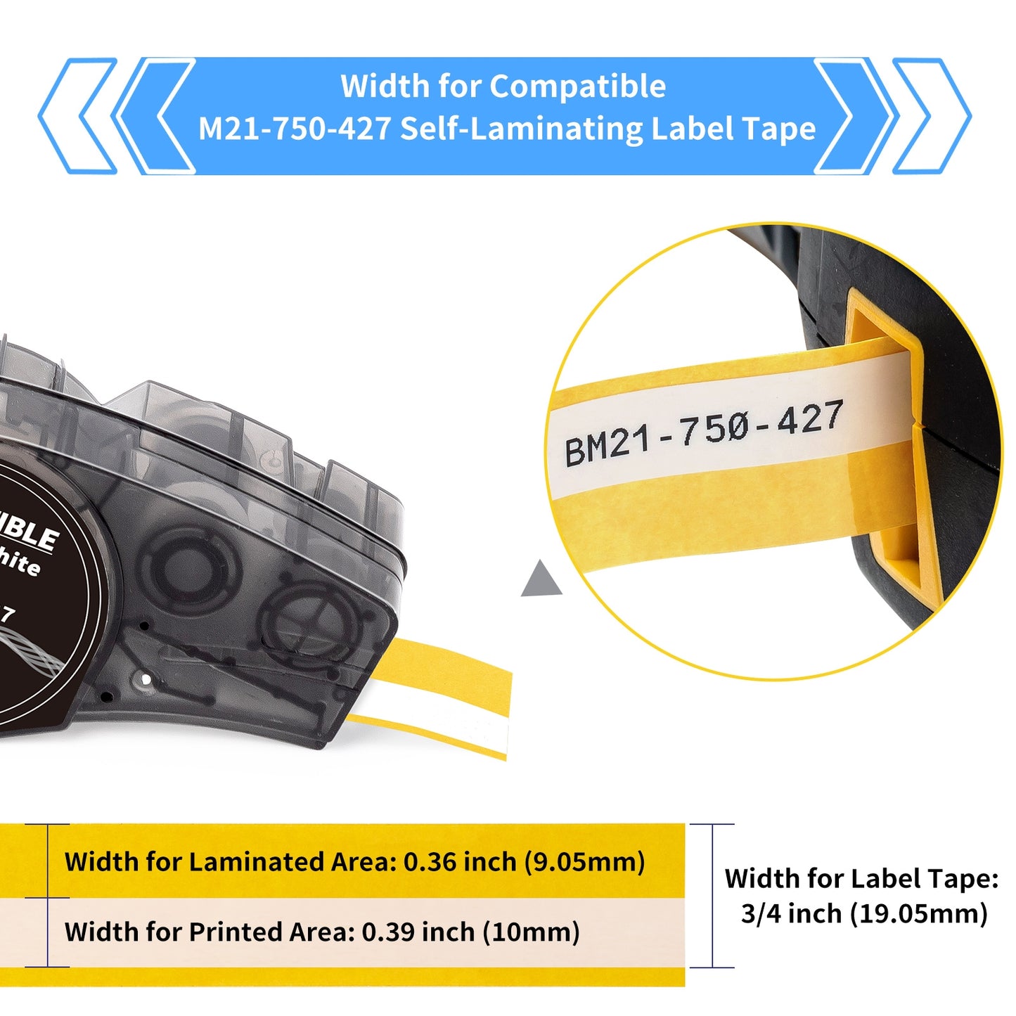 Labelife 3-Pack Compatible M21-750-427 Label Cartridge Self-Laminating Vinyl Cable and Wire Label Tape, Work with M210, M210-LAB, M211, BMP21-PLUS, BMP21-LAB Printer, 0.75 Inch Width, Black on White