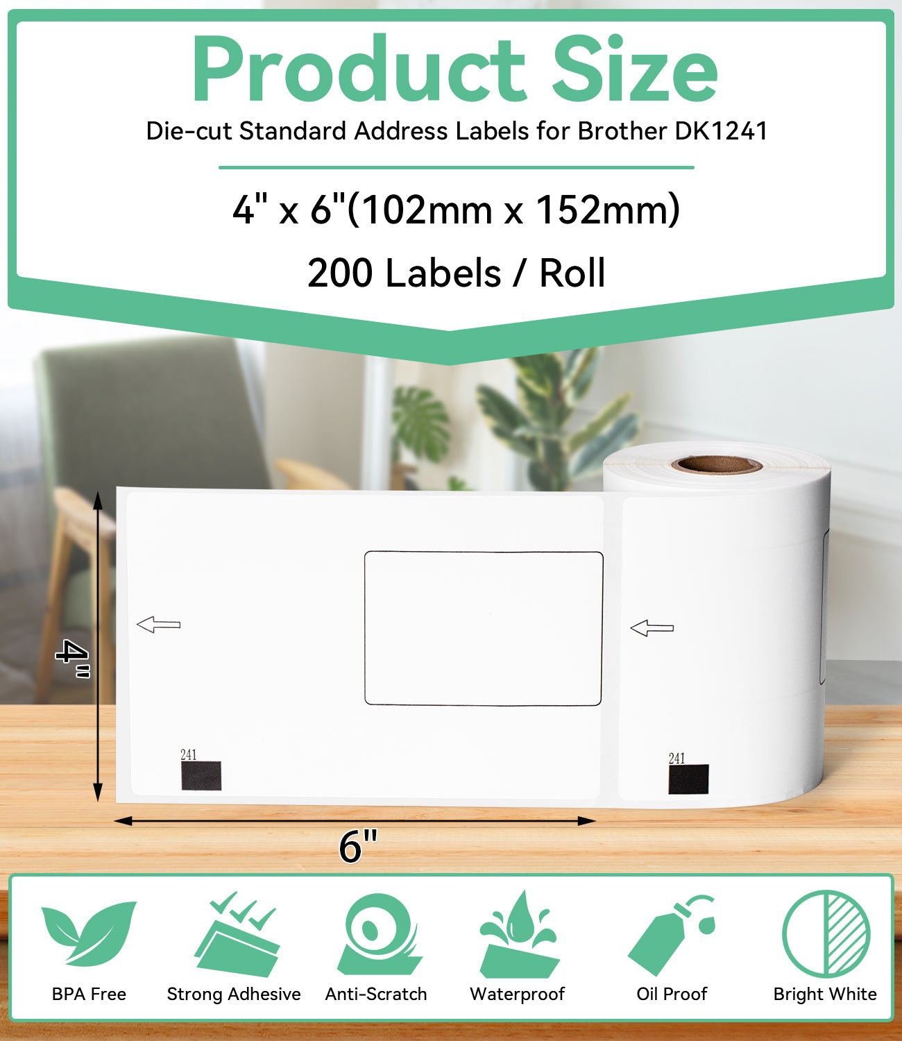 Labelife 3 Rolls 600 Labels+1 Frame Large Shipping Labels Compatible 4" x 6" Brother DK-1241 Die-Cut Address White Paper DK Labels(102 mm x 151 mm), for Brother QL-1110NWB QL-1100 Label Printers