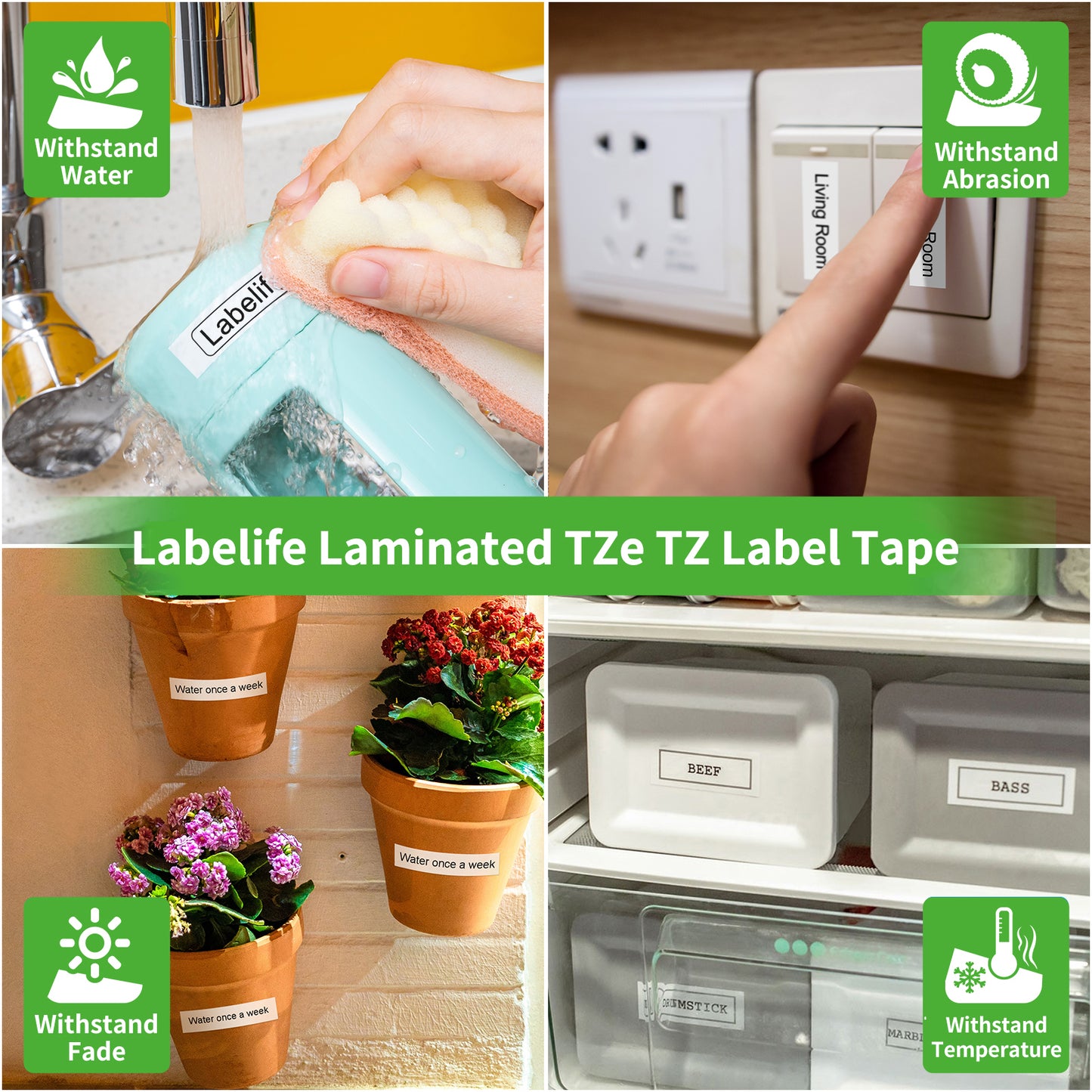 Labelife 6-Pack 9mm Label Tape Replacement for Brother P Touch TZe TZ Tape 9mm 0.35 Laminated Color Label Tape for Brother Ptouch Label Maker PT-D210 PT-D220 PT-D200 PT-H110 PT-D400 PT-1880, 3/8 Inch