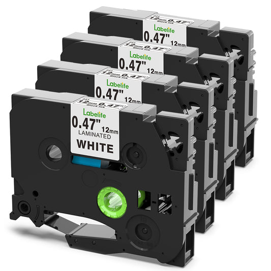 Labelife P Touch Label Tape TZe-231 Replacement for Brother P Touch Label Maker Tape, TZe TZ Tape 12mm 0.47 Laminated White Tape TZe231 TZ-231 for Brother PT-D210 PT-D220 PT-H110 PT-D600 D400, 4-Pack