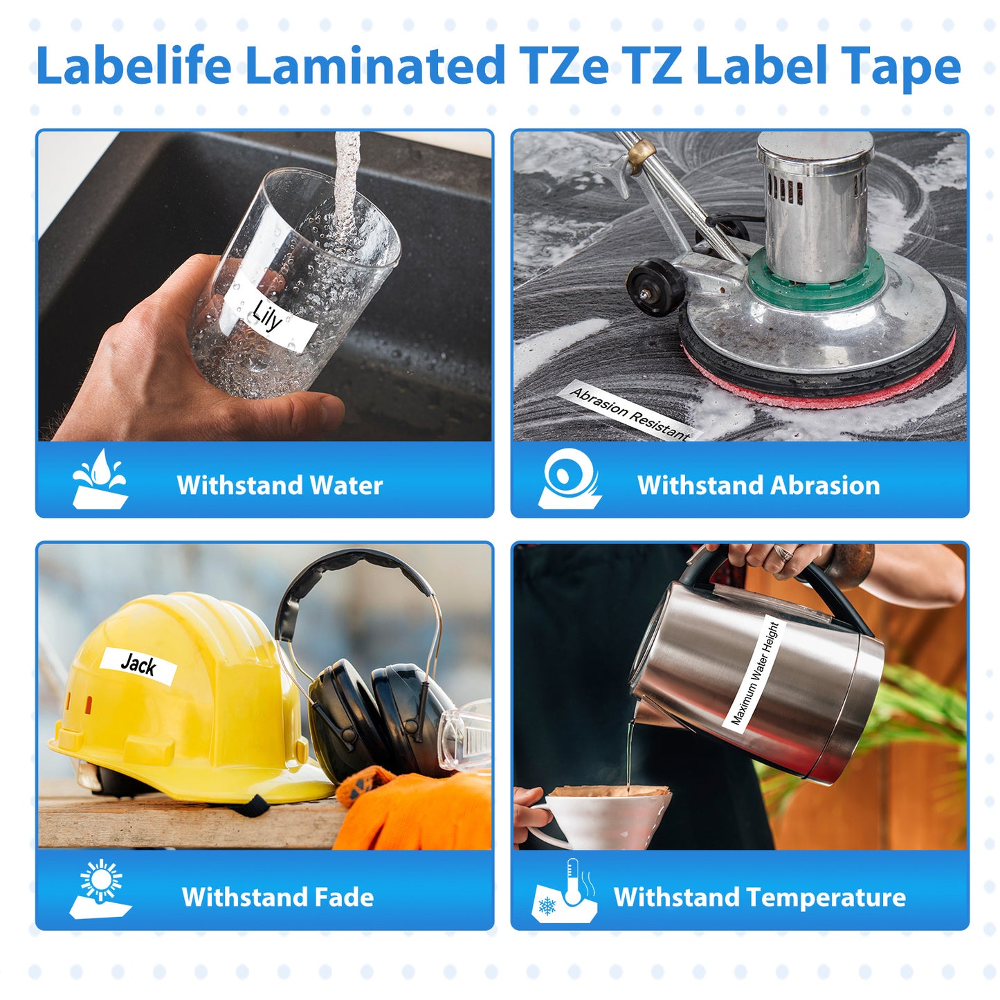 Labelife 18mm Label Tape TZe-241 Replacement for Brother P Touch TZe TZ Tape 18mm 0.7 Laminated White TZe241 for Brother Ptouch PT-D400 PT-D600 PT-D410 PT-D610BT PTD460BT Label Maker, 4-Pack, 3/4 Inch