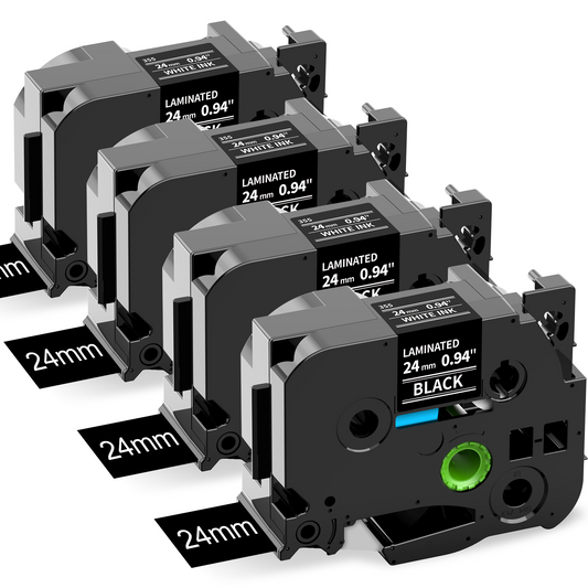 Labelife 24mm Black Label Tape TZe-355 Replacement for Brother P Touch TZe TZ Tape 24mm 0.94 Laminated White on Black Tape TZe355 for Brother Ptouch PT-D600 PT-D610BT PT-P710BT Label Maker, 4-Pack