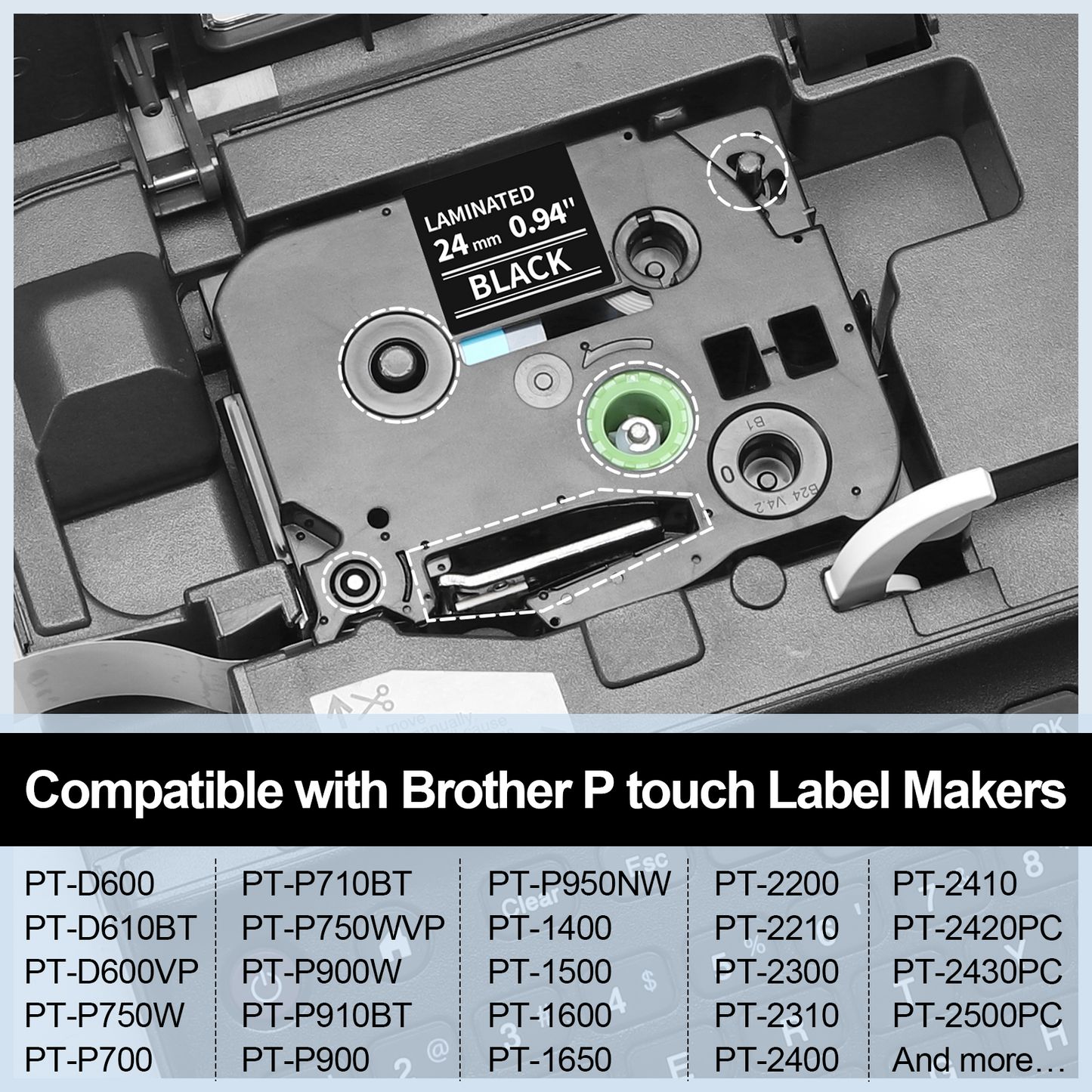 Labelife 24mm Black Label Tape TZe-355 Replacement for Brother P Touch TZe TZ Tape 24mm 0.94 Laminated White on Black Tape TZe355 for Brother Ptouch PT-D600 PT-D610BT PT-P710BT Label Maker, 4-Pack