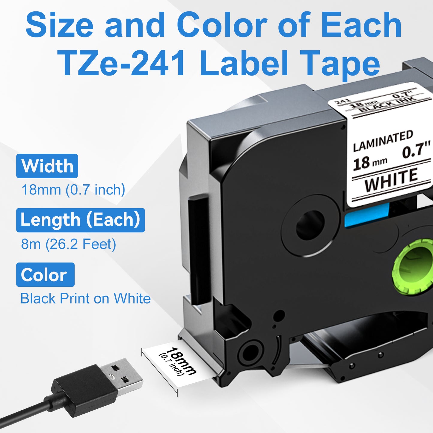 Labelife 8-Pack TZ Tape 18mm 0.7 Laminated White Label Tape TZe-241 Replace for Brother P Touch Label Tape 18mm 0.7 White TZe241 TZ-241 for Brother PT-D460BT PT-D410 PT-D610BT PT-D400 PT-D600 Labeler