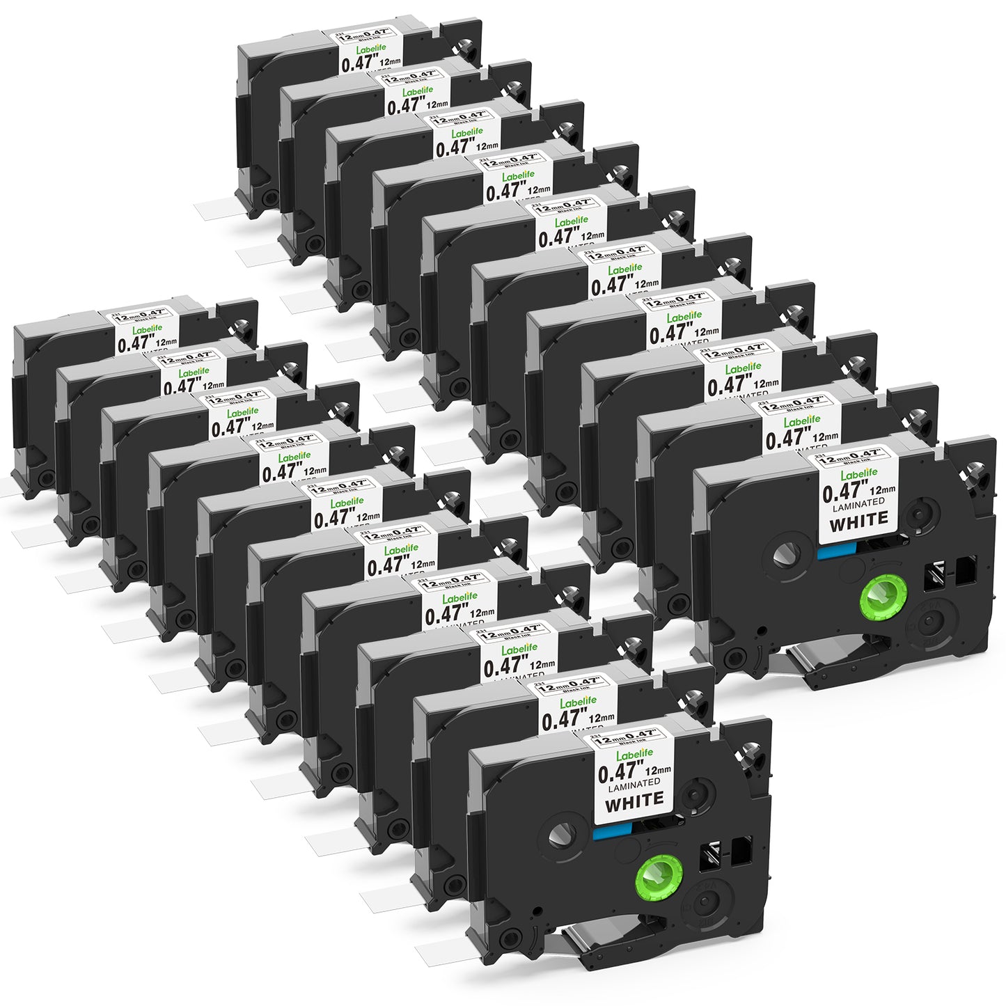 Labelife 20-Pack Compatible Brother P Touch TZe TZ Label Tape 12mm 0.47 Laminated White TZe-231 TZe231 Label Maker Tape for Brother PT-D210 PT-D220 PT-D400 PT-D600 PT-D610BT PT-D410 PT-P710BT PTP300BT