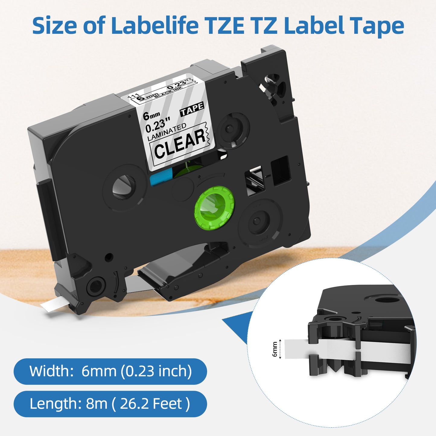 Labelife TZe-111 Compatible with Brother P Touch TZe TZ Tape 6mm 0.23 Laminated Clear 1/4'' Label Maker Tape for ptouch PTH110 PT-D200 PTD220 PTD400 PTD600, 4-Pack TZe111 TZ-111 Black on Clear