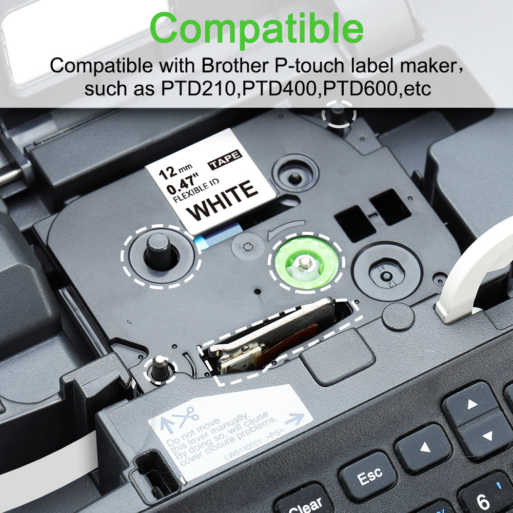 Labelife Compatible Flexible Label Tape Replacement for Brother Ptouch Cable Label Tape TZe-FX231 12mm 0.47 Laminated White TZe Flexible Cable/Wire Tape for P Touch PTD210 PTH110 Label Maker, 5-Pack